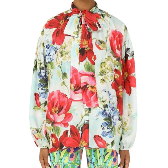 NWT  Dolce & Gabbana Floral Print Blouse Silk Shirt Multicolor IT 42 US M - Picture 2 of 12